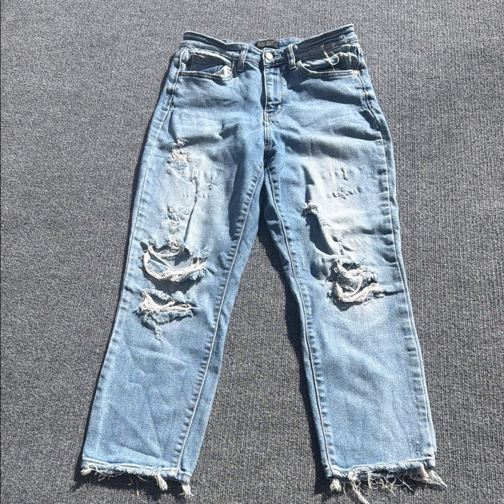 Judy Blue Jeans Womens 9/29 Blue Boyfriend Fit Distressed Ripped Denim